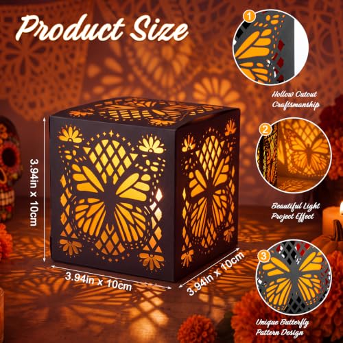 30 Pack Day of the Dead Lanterns with Butterfly Cutout Decorations - Festive Hollow Paper Boxes