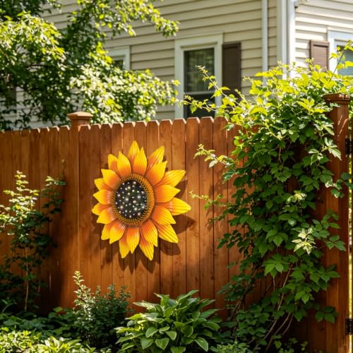 12 Inch Metal Sunflower Wall Decor with Rhinestone Center - Outdoor & Indoor Floral Hanging Art