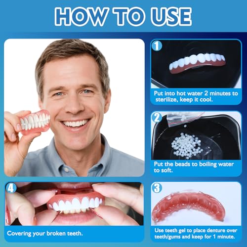 Moldable False Teeth - Veneers Teeth for Women & Men, Silicone Dentures Set for Both Upper and Lower, Temporary Dentures DIY at Home Within Minutes Fix Your Smile 1PCS