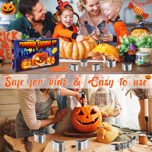 Kids Pumpkin Carving Kit with Stencils LED Candle Lights Halloween Decorations