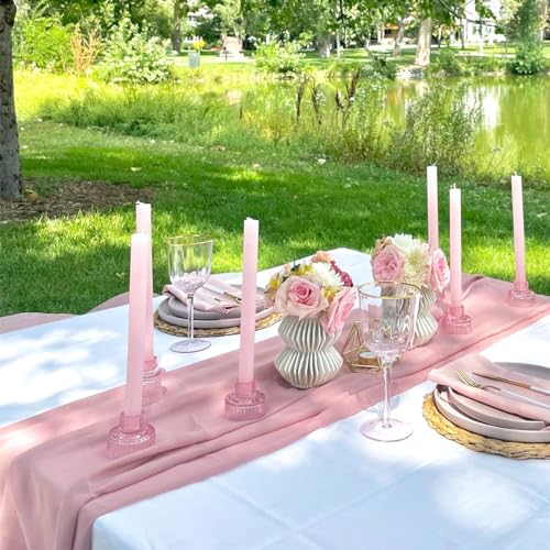 Dusty Rose Chiffon Table Runner - 10Ft Rustic Boho Wedding Decor - QueenDream