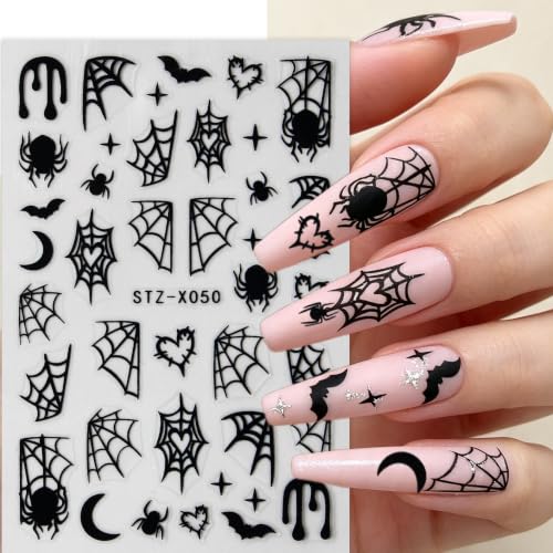 Halloween Nail Stickers Set 4 Sheets Spider Web Rhinestones & Bats - Style10