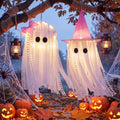 Pink Ghost Halloween Hanging Decor with LED Lights - Outdoor & Indoor Festive Decoration, 2 Pack