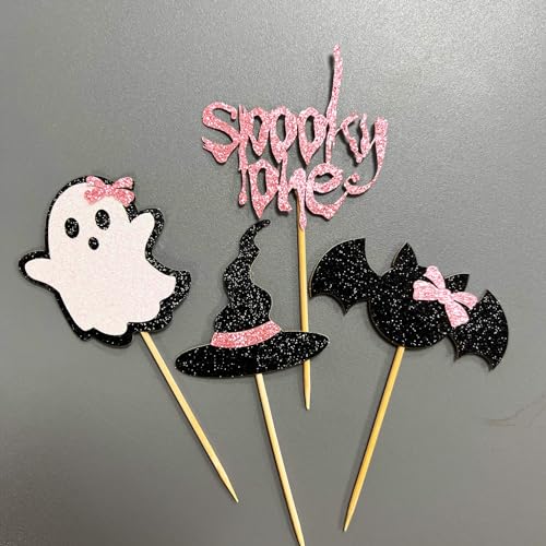 Pink Ghost Cupcake Toppers for Halloween 1st Birthday - Pink One, 24 Pcs