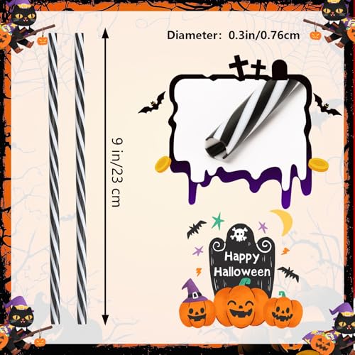 Halloween Style Reusable Black and White Straws - 30 Pack with Brush