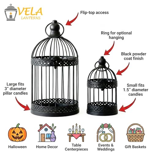 Decorative Bird Cage Candle Holders Set - Medium & Mini Black Lanterns