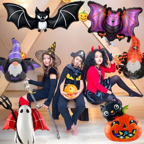 Halloween Foil Balloons Set for Party Decorations Indoor Outdoor Ghost Bat Pumpkin