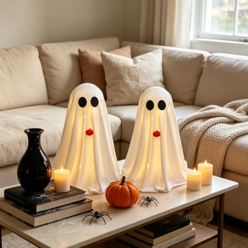Halloween Ghost Decorations with Pumpkins – Battery-Operated LED Spooky Yard Decor
