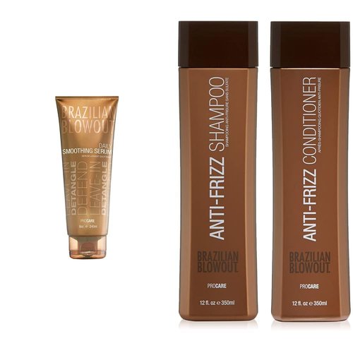 Brazilian Blowout Daily Smoothing Serum 8 Fl Oz | Anti-Frizz Shampoo & Conditioner Duo