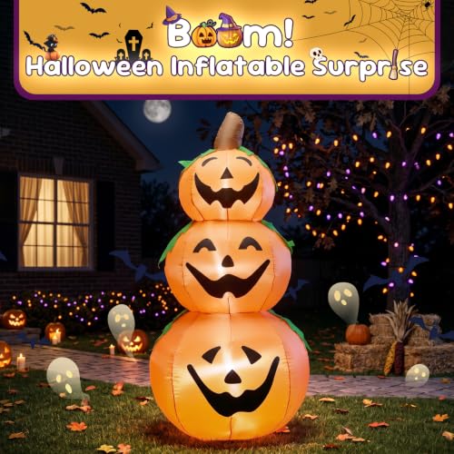 5 FT Halloween Inflatable 3-Tier Stacked Pumpkins Yard Decoration - Outdoor Halloween Decor