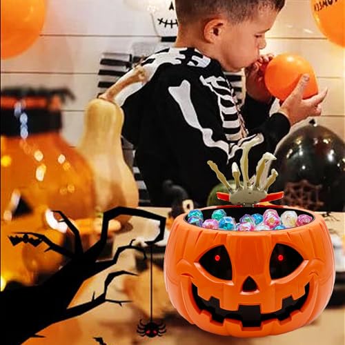 Animated Halloween Skull Pumpkin Candy Bowl with Motion Sensor and Lights