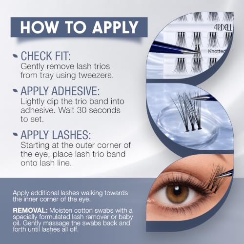 Individual Trios Long Black False Lashes - Knotted Flare Finish, 4 Pack