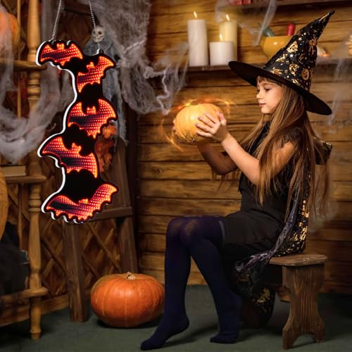 LED Bat Wall Decor Light - 3D Mirror Finish Halloween Sign with 10 Modes