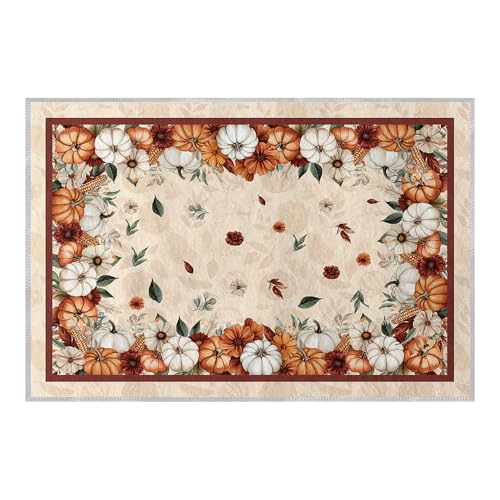 Artoid Mode Fall Pumpkins Floral Door Mat 2x3 Feet Beige - Seasonal Home Decor