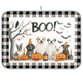 Halloween Dogs Dish Drying Mat 16x18 Inches Raven Bat Pumpkin Reusable Microfiber