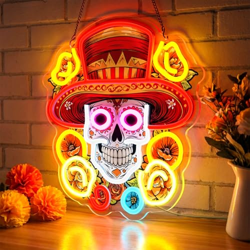 Red Day of the Dead Skull Neon Sign LED Wall Decor USB Dimmable