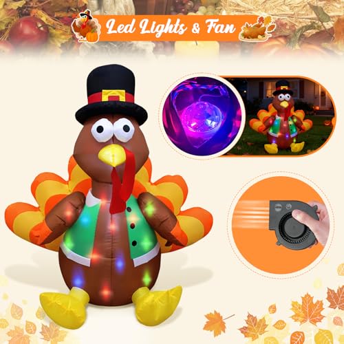 4 Ft Inflatable Thanksgiving Turkey Yard Decoration - Outdoor Holiday Decor