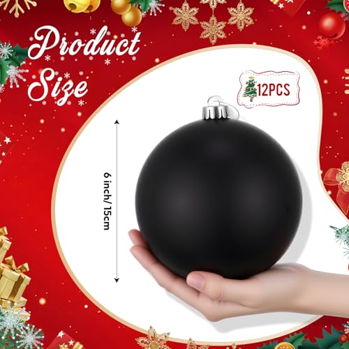 Poen 12 Pack 6 Inch Extra Large Black Christmas Ball Ornaments Jumbo Holiday Decorations
