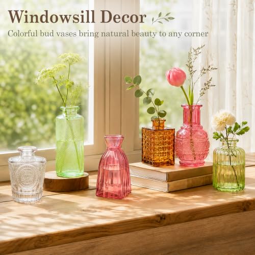 Multicoloured 24pcs Glass Bud Vases Set - Assorted Shapes & Gradient Colors