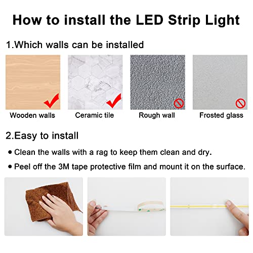 2700K Warm White COB LED Strip Light 16.4FT Dimmable Rope Lights with RF Remote