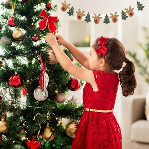 Christmas Reindeer Banner with Felt Garland Holiday Wall Decor Indoor Party Decorations