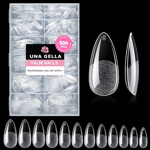 Almond Gel Nail Tips 504PCS - Pre-Etched Clear Fake Nails Set, A2 Medium Almond Variation