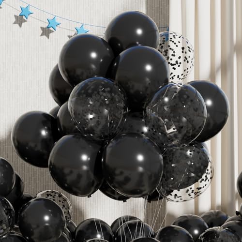 Black Latex Balloons with Confetti - 55pcs 12 Inch Party Decor