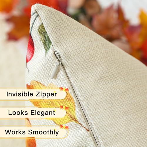 Pumpkin & Maple Leaf Fall Throw Pillow Covers Set of 2 - 18x18 Inches