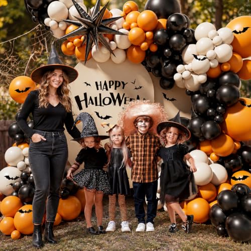 Halloween Balloon Arch Kit with Orange, Black, White Balloons & Accessories
