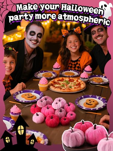 Pink Velvet Pumpkins Fall Halloween Decor - 12 Pcs Multi Pink - 3 Sizes