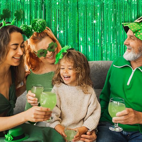 Green Tinsel Curtain Party Decorations - 10 Pack Glitter Foil Fringe Streamers