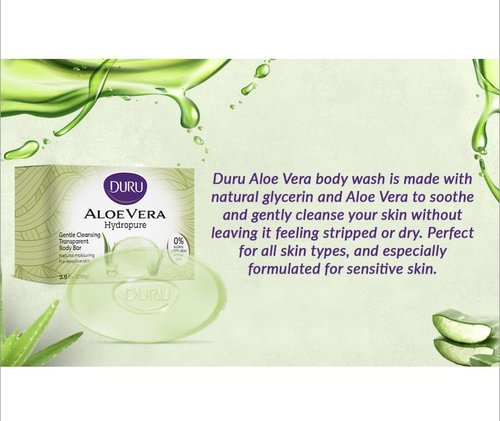 Duru Aloe Vera Glycerin Bar Soap Cleansing Bar Moisturizing Sensitive Skin - Vegan Transparent Paraben Free Alcohol Free Silicone Free Phthalete Free Gluten Free Body Wash - Pack of 6