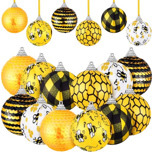 Vivid Bee Ornament Set - 24 Hanging Decorations for Tree, Party, Holiday
