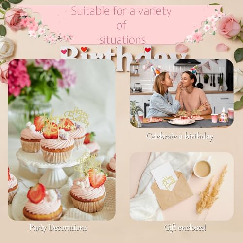 Gold Happy Birthday Cupcake Toppers 24Pcs Set - Birthday-Gold Variation
