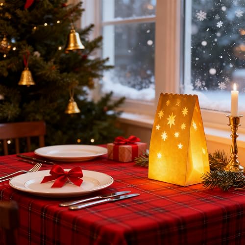60 Pack White Fire-Resistant Luminary Bags with Star Pattern for Holidays & Events