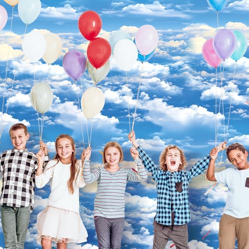 Blue Sky White Cloud Party Tablecloth - 1181 x 59 Inch, Cloud Pattern, Waterproof & Cuttable, Children's Birthday & Outdoor Decor - Variation: Clouds / 15.9 x 3.2 Inch