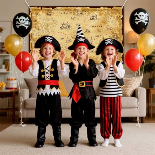 Pirate Backdrop Decorations - Treasure Map Photo Booth Background for Parties
