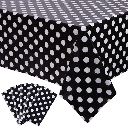Black Polka Dot Disposable Tablecloth 54x108 Inch - Pack of 5 - Waterproof Party Covers - Variation of THIS listing