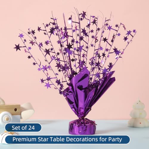 24 Pack Purple Metallic Foil Star Centerpiece Party Decorations - Burst Table Centerpieces for Birthday Graduation New Year Halloween