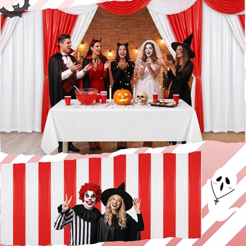 Heavy-Duty Plastic Tablecloth Roll 100FT x 54IN with Slide Cutter - White/Red Variation
