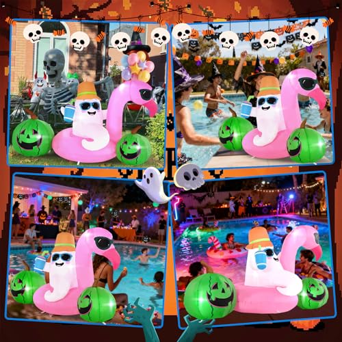 Inflatable Ghost Flamingo Halloween & Summer Outdoor Decoration with LED Lights