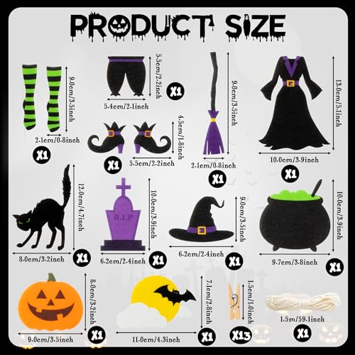 Halloween Witch Clothesline Banner - Felt Garlands & Wooden Clips for Festive Decor