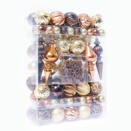 Copper Gold Christmas Tree Ornaments Set - 116 Count, 1.18-6.5 Inch Varied Shapes & Finishes