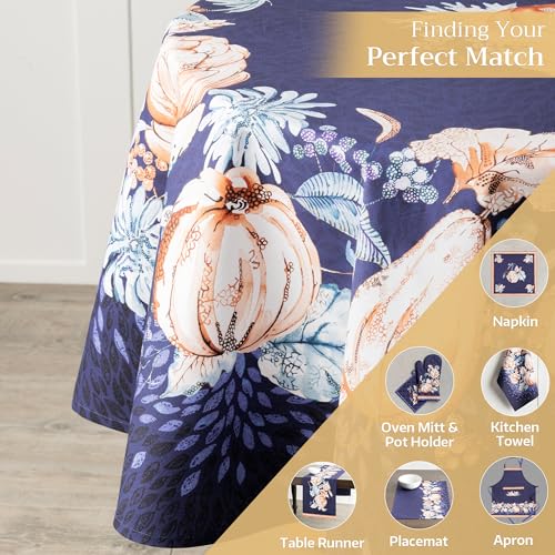 Maison d'Hermine 63-Inch Round Cotton Table Cloth - Pumpkin Blues Variation