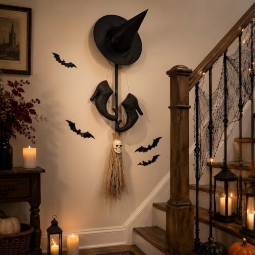 Halloween Witch Decorations Set - 31-Piece Gothic Witch Boots, Hat, Broom & Bats