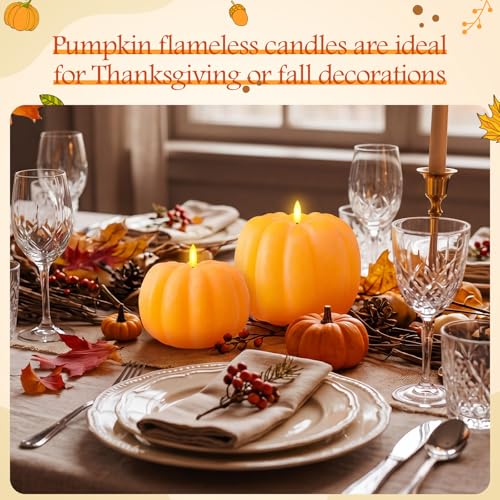 Retisee 3-Piece Fall Flameless Pumpkin Candles with Remote Timer - Yellow
