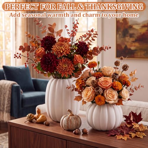 Fall Pumpkin Vase Set - Ceramic Autumn Table Decor for Thanksgiving & Halloween