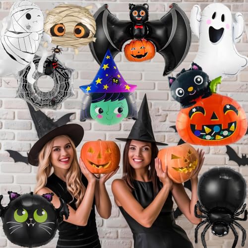 Halloween Foil Balloon Set with Ghost, Witch, Spider Web, Pumpkin & Bat - Spider Variation