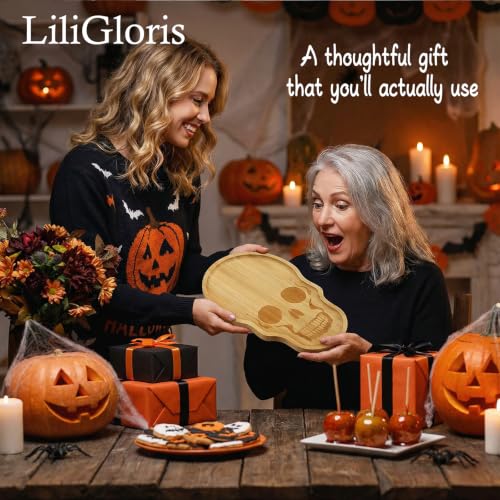 Large Bamboo Halloween Skeleton Cheese Cutting Board - Spooky Serving Platter, Thanksgiving & Christmas Decor - Variation 1