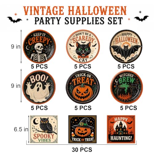 Halloween Party Supplies Set - Vintage Halloween Plates & Napkins - Halloween
